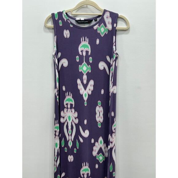 Colleen Lopez Womens Purple Abstract Wide Strap Sleeveless Maxi Dress Size XXS - Picture 2 of 9